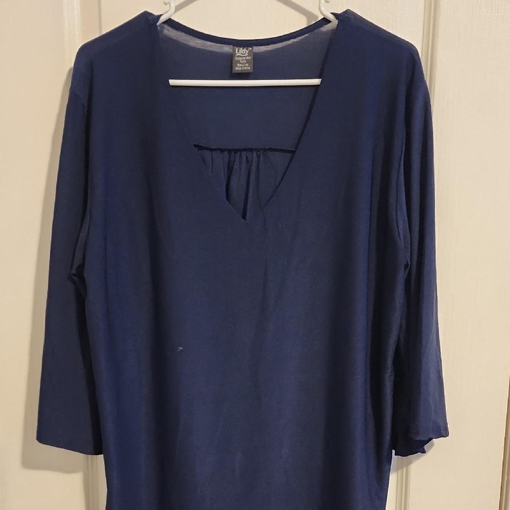 Women's Blue V-Neck Top